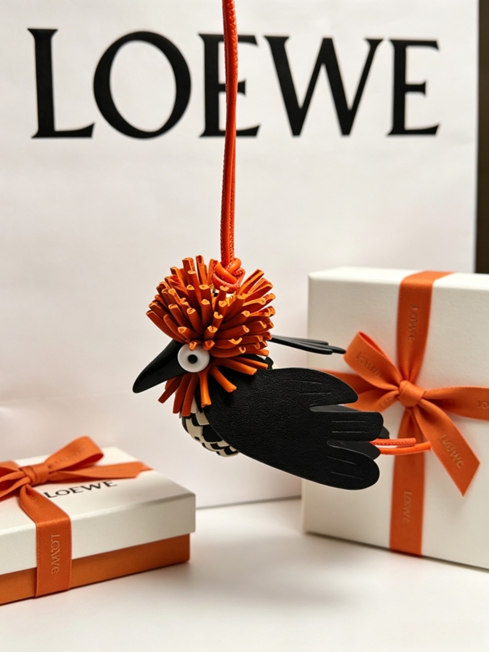 LOEWE Checkered Bird Leather Bag Charm Pendant